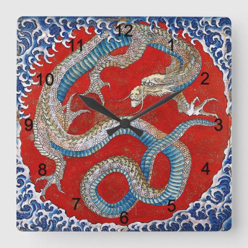 Hokusai  Dragon 州 小 信 布 施 東 町 祭屋 Square Wall Clock