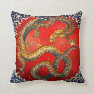 Hokusai Dragon Fantasy Art Throw Pillow