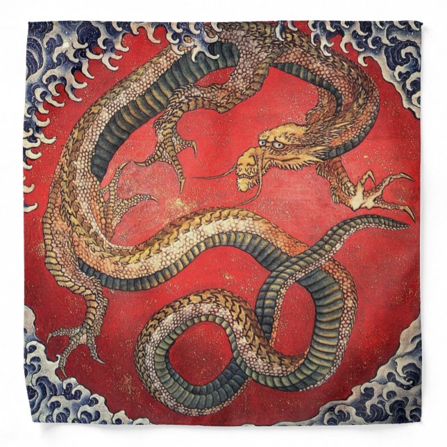 Hokusai Dragon Japanese Vintage Katsushika Hokusai Bandana (Front)