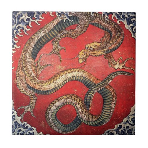 Hokusai Dragon Japanese Vintage Katsushika Hokusai Ceramic Tile