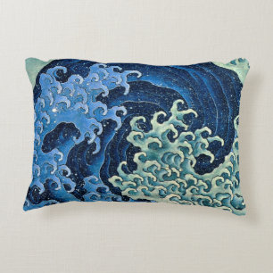 Hokusai Feminine Wave Vintage Ocean Accent Pillow