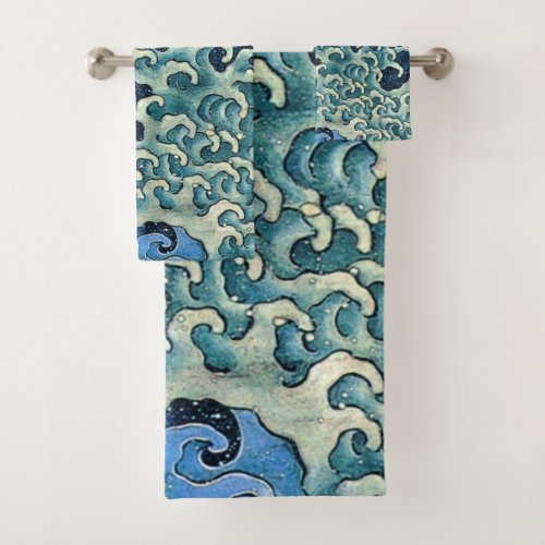Hokusai Feminine Wave Vintage Ocean  Bath Towel Set