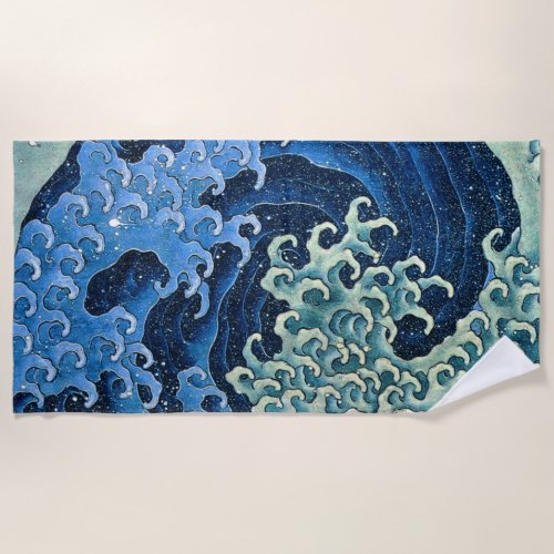 Hokusai Feminine Wave Vintage Ocean  Beach Towel