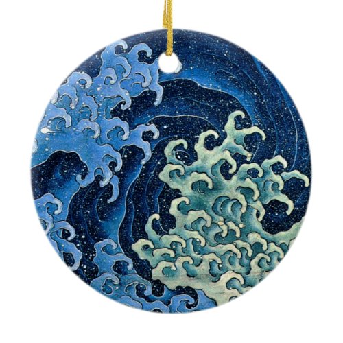 Hokusai Feminine Wave Vintage Ocean  Ceramic Ornament