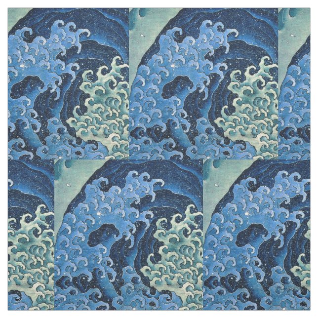 Hokusai Feminine Wave Vintage Ocean  Fabric (Swatch)