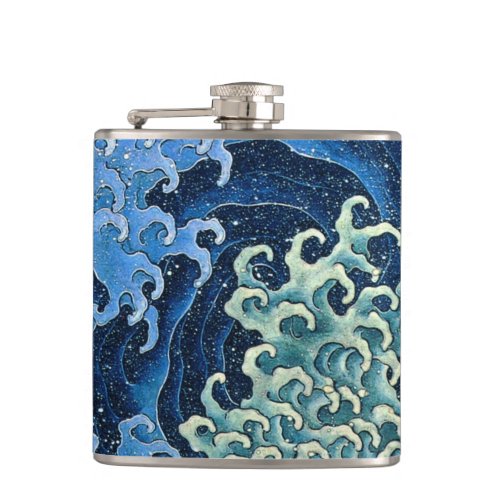 Hokusai Feminine Wave Vintage Ocean  Flask