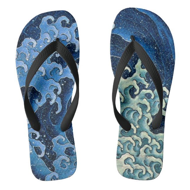 Hokusai Feminine Wave Vintage Ocean  Flip Flops (Footbed)
