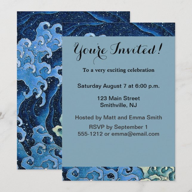 Hokusai Feminine Wave Vintage Ocean  Invitation (Front/Back)