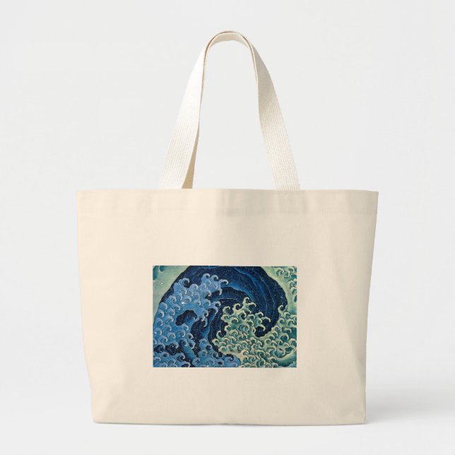 Hokusai Feminine Wave Vintage Ocean  Large Tote Bag (Front)
