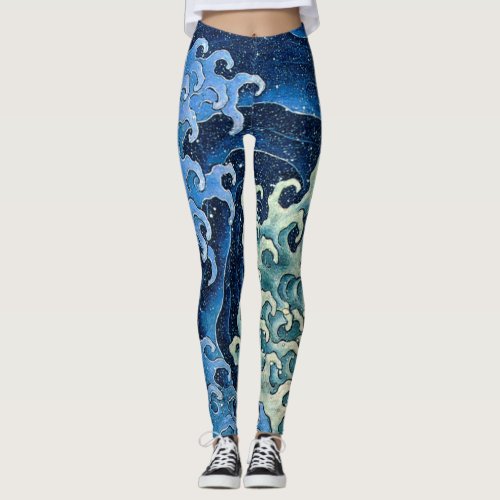 Hokusai Feminine Wave Vintage Ocean  Leggings