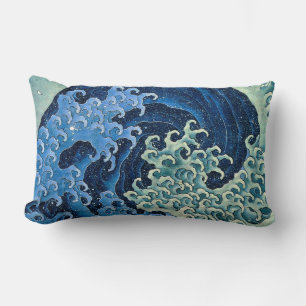 Hokusai Feminine Wave Vintage Ocean Lumbar Pillow
