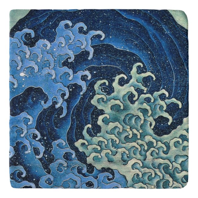 Hokusai Feminine Wave Vintage Ocean  Trivet (Front)