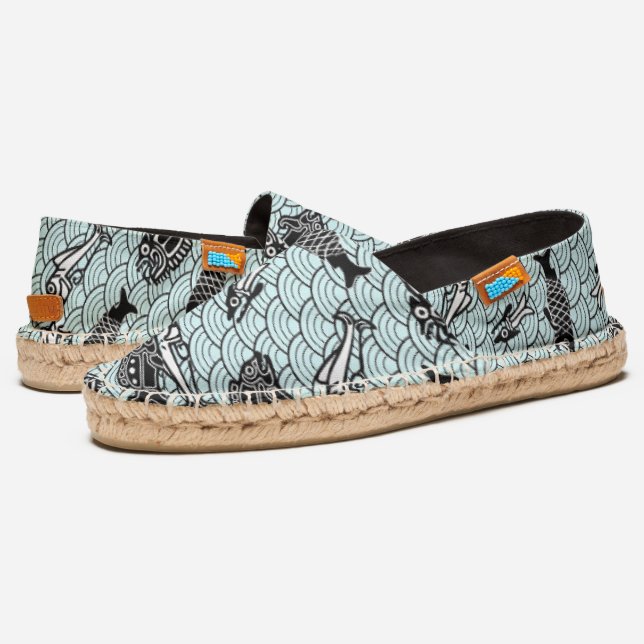 Hokusai fish pattern espadrilles (Angled)