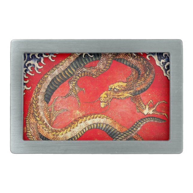 Hokusai Gold Japanese Dragon Belt Buckle (Front)