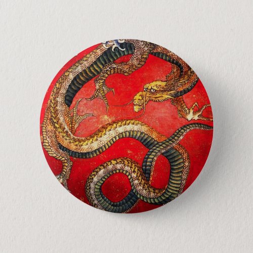 Hokusai Gold Japanese Dragon Button