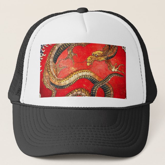 Hokusai Gold Japanese Dragon Hat (Front)