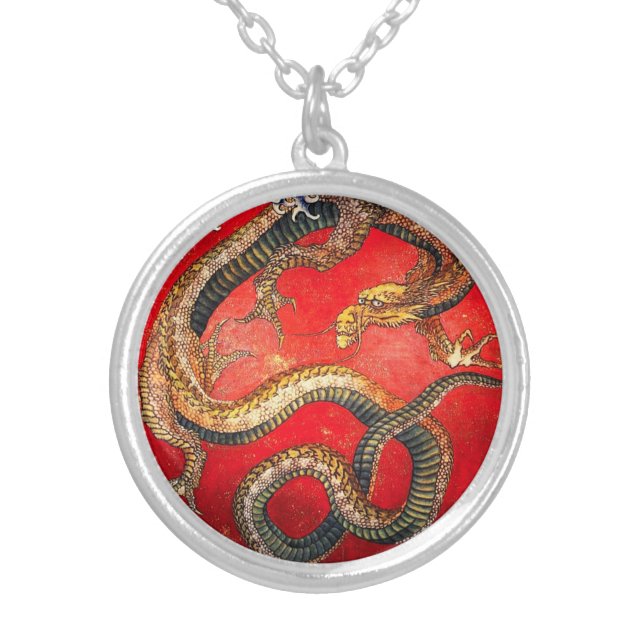 Hokusai Gold Japanese Dragon Necklace (Front)