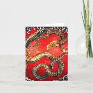 Hokusai Gold Japanese Dragon Note Card