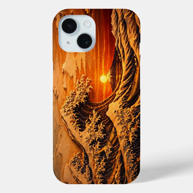 Hokusai "Golden Wave" Sunset Phone Case | Japanese (Back)
