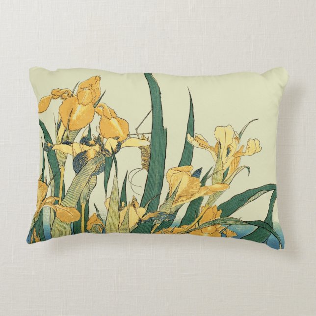 Hokusai grasshopper and iris Japan Accent Pillow (Back)