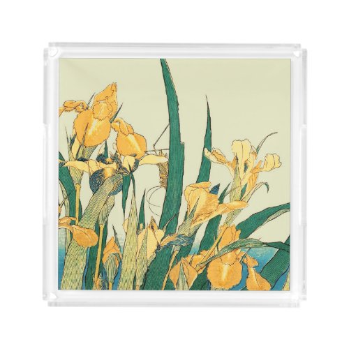 Hokusai grasshopper and iris Japan Acrylic Tray