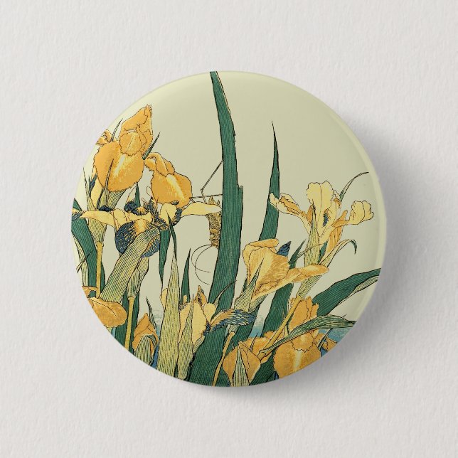 Hokusai grasshopper and iris Japan Button (Front)