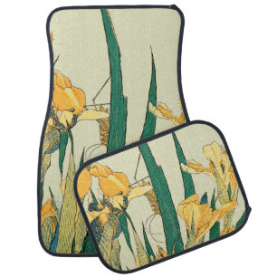 Hokusai grasshopper and iris Japan Car Floor Mat