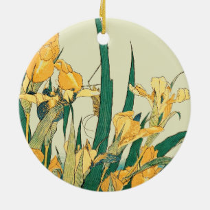 Hokusai grasshopper and iris Japan Ceramic Ornament