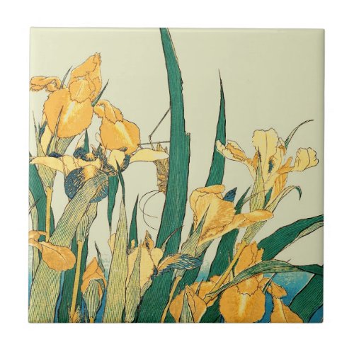 Hokusai grasshopper and iris Japan Ceramic Tile