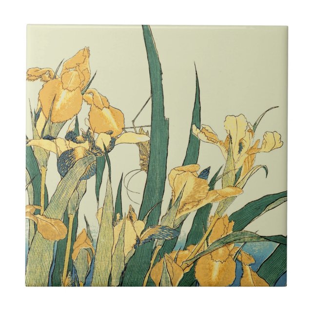 Hokusai grasshopper and iris Japan Ceramic Tile (Front)