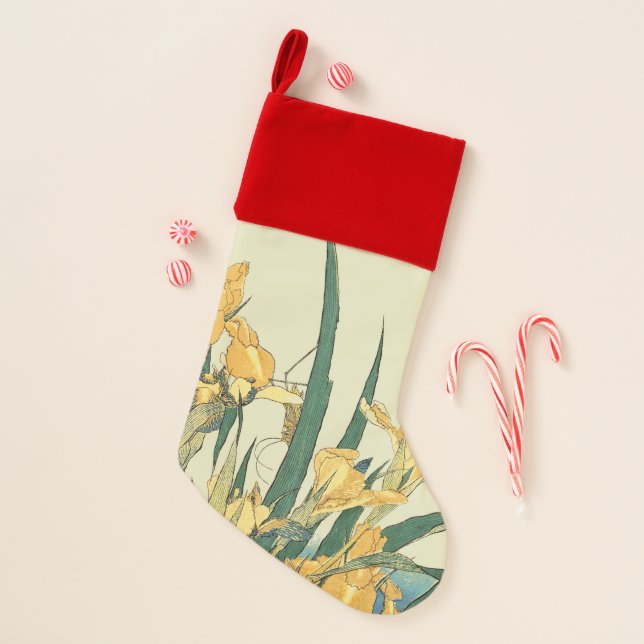 Hokusai grasshopper and iris Japan Christmas Stocking (Front)