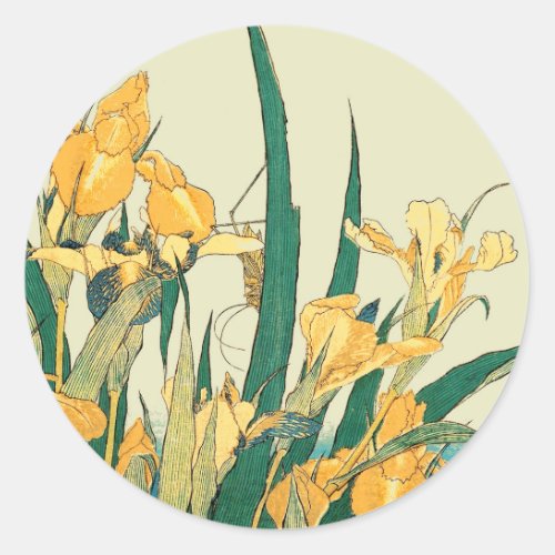 Hokusai grasshopper and iris Japan Classic Round Sticker