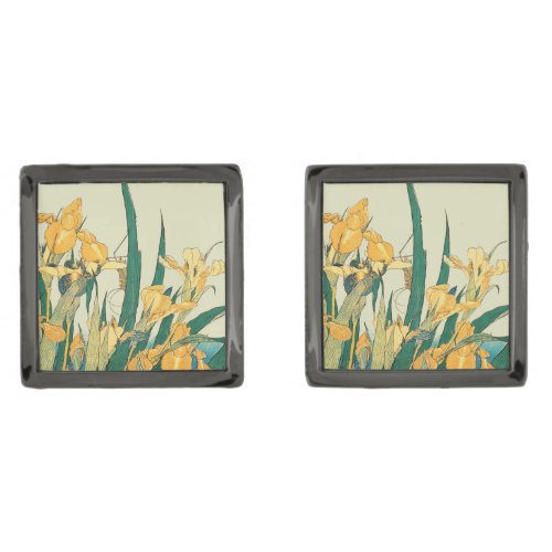 Hokusai grasshopper and iris Japan Cufflinks