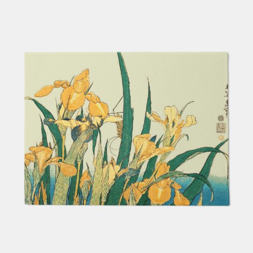 Hokusai grasshopper and iris Japan Doormat