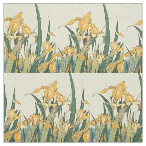 Hokusai grasshopper and iris Japan Fabric