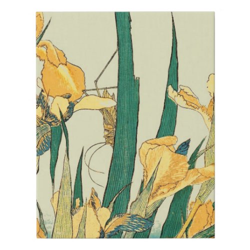 Hokusai grasshopper and iris Japan Faux Canvas Print