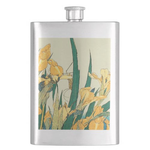 Hokusai grasshopper and iris Japan Flask