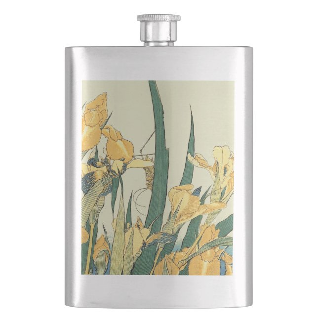 Hokusai grasshopper and iris Japan Flask (Front)