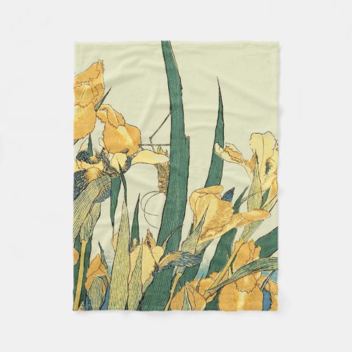 Hokusai grasshopper and iris Japan Fleece Blanket