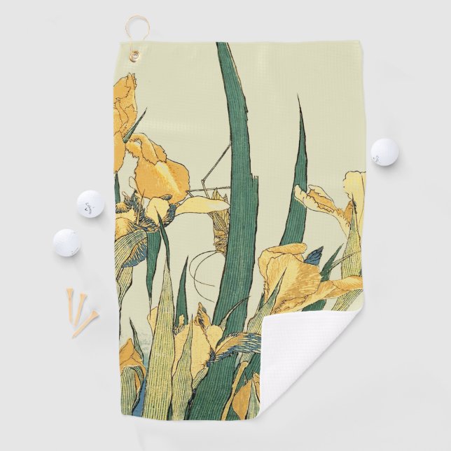 Hokusai grasshopper and iris Japan Golf Towel (InSitu)