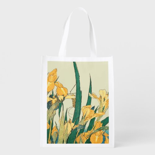 Hokusai grasshopper and iris Japan Grocery Bag