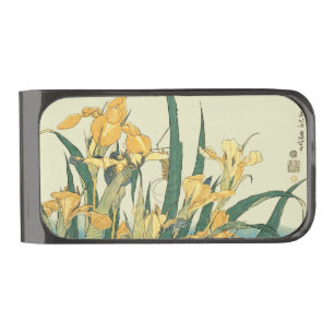 Hokusai grasshopper and iris Japan Gunmetal Finish Money Clip