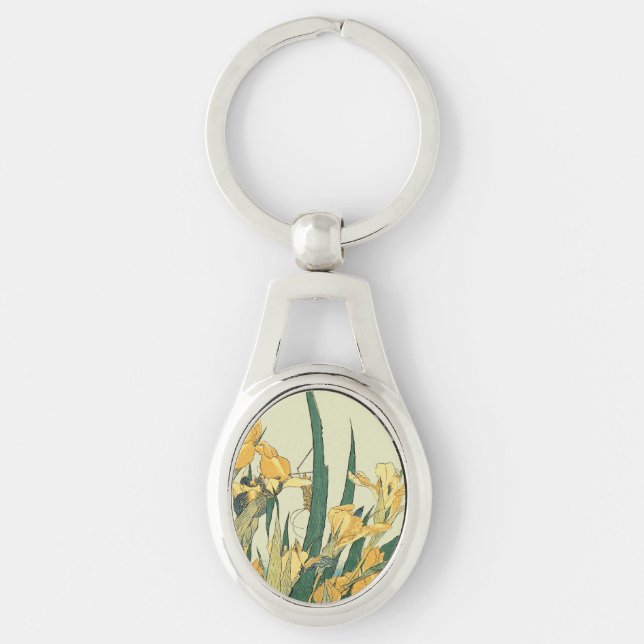 Hokusai grasshopper and iris Japan Keychain (Front)