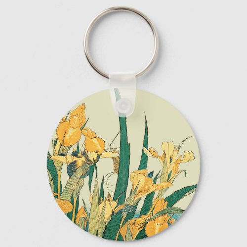 Hokusai grasshopper and iris Japan Keychain