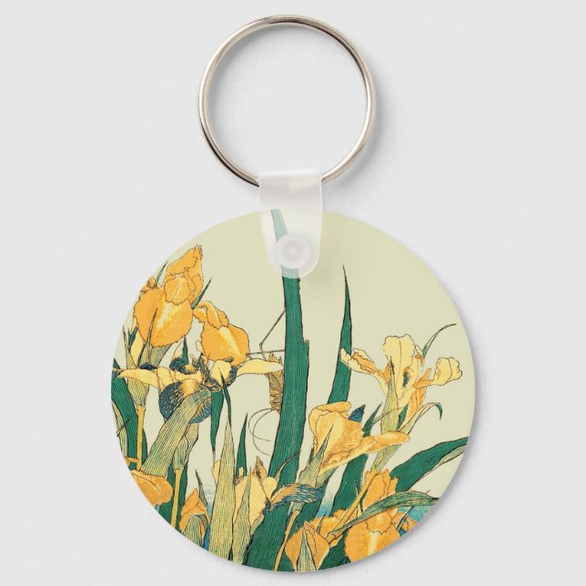 Hokusai grasshopper and iris Japan Keychain (Front)