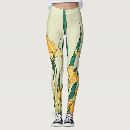 Hokusai grasshopper and iris Japan Leggings