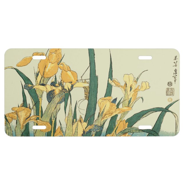 Hokusai grasshopper and iris Japan License Plate (Front)