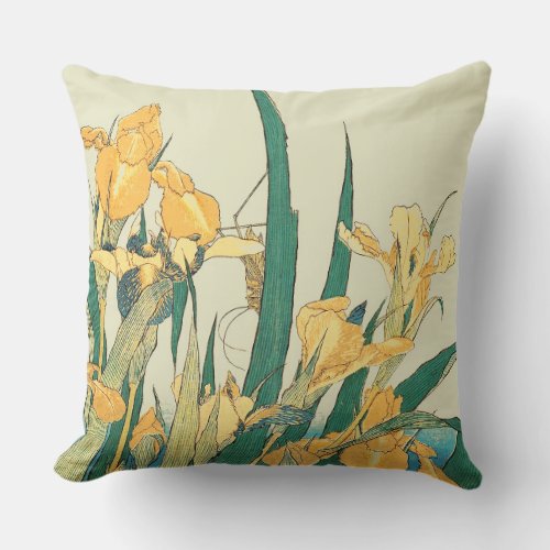 Hokusai grasshopper and iris Japan Outdoor Pillow