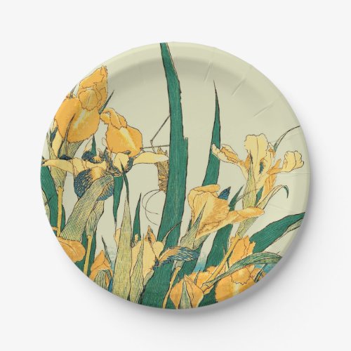 Hokusai grasshopper and iris Japan Paper Plates