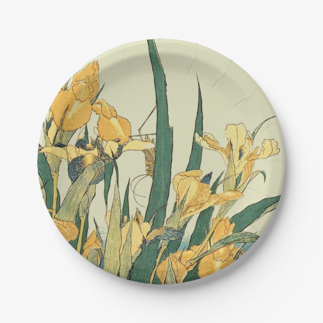 Hokusai grasshopper and iris Japan Paper Plates (Front)